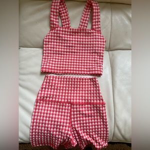 Offline by Aerie red gingham shorts crop top set